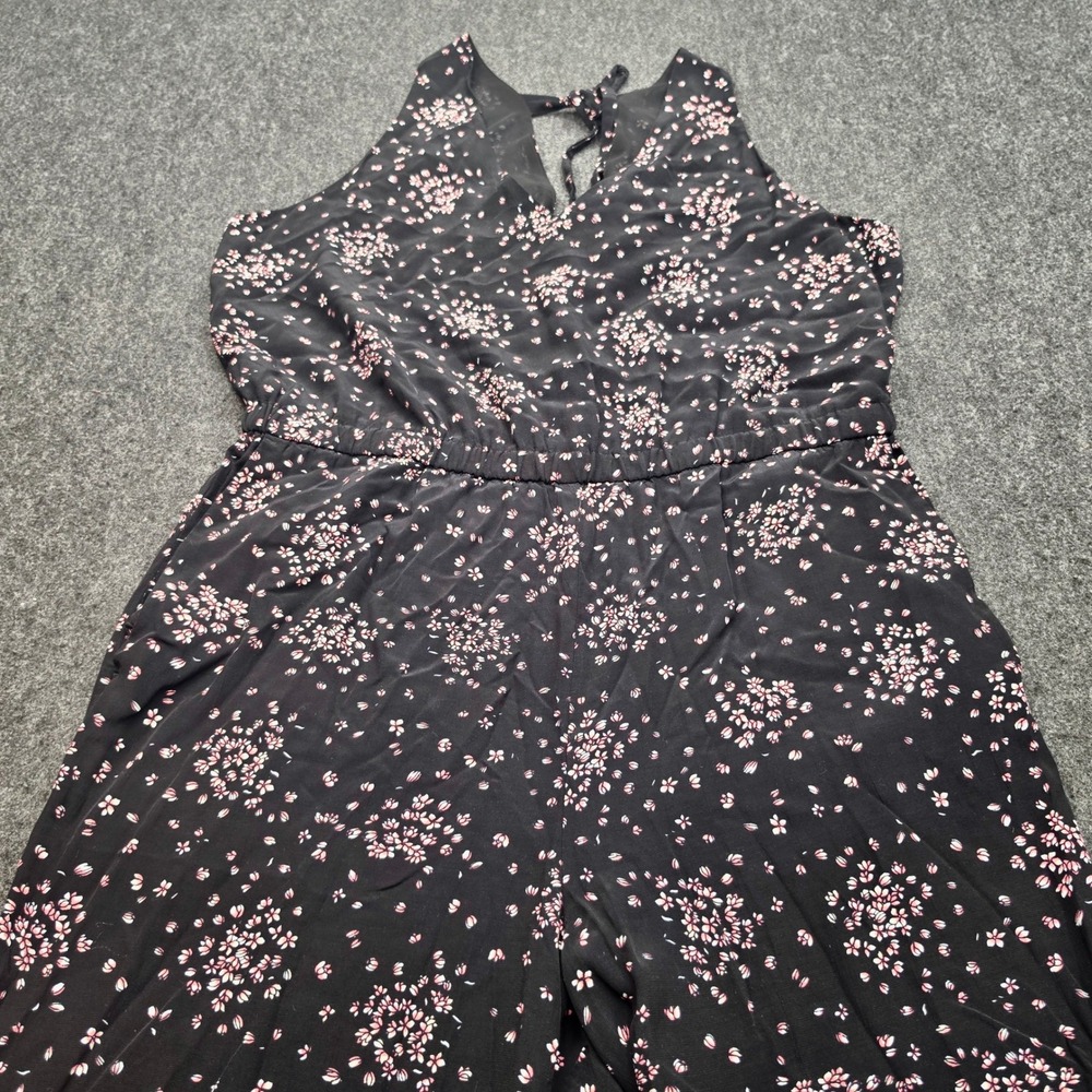 Ann Taylor LOFT Jumpsuit Women XXL Black Floral Wide Leg V-Neck Tie Back